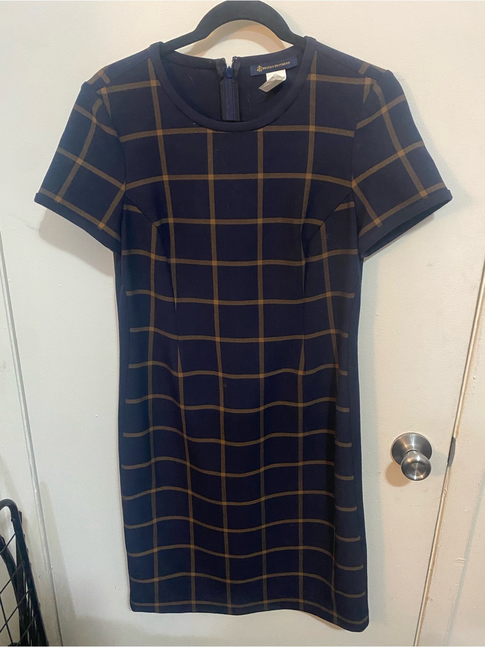 Brooks Brothers Navy Mini Dress with Tan Windowpane
